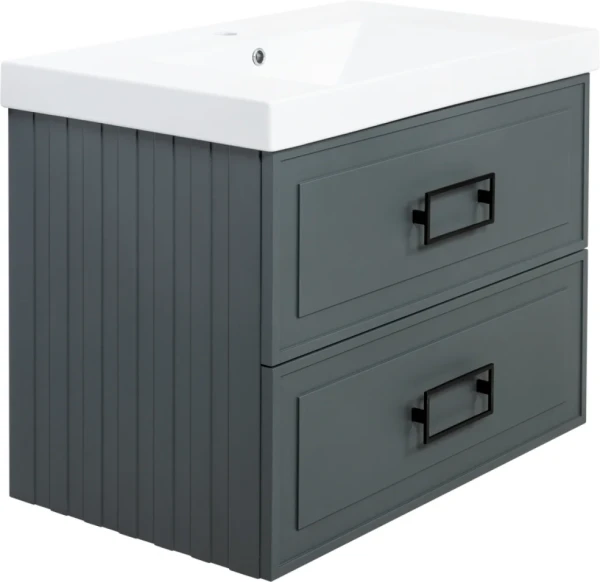 Тумба с раковиной La Fenice Cubo Twin 80 подвесная, grigio, ручки черные, раковина Cubo 80