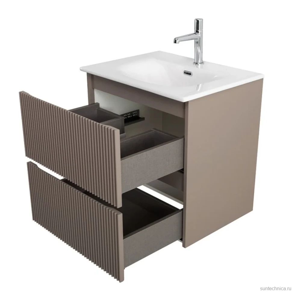 Тумба с раковиной BelBagno Uno-mini 60 подвесная, 2 ящика, матовая бежевая