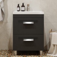 Тумба с раковиной Velvex Orlando 60 напольная, 2 ящика, графит