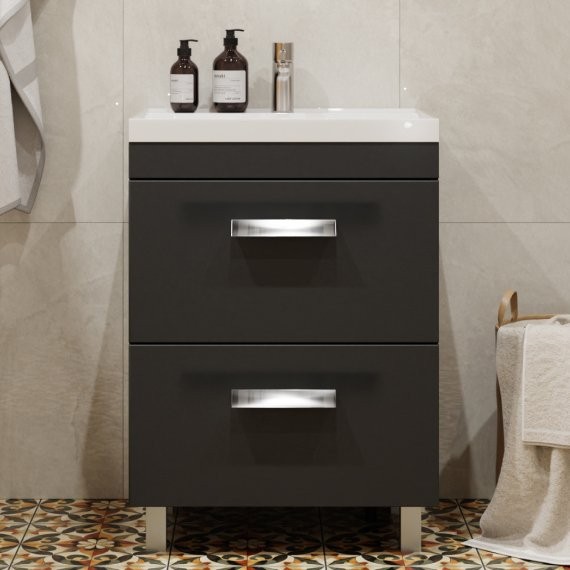 Тумба с раковиной Velvex Orlando 60 напольная, 2 ящика, графит