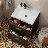 Тумба с раковиной Velvex Orlando 60 напольная, 2 ящика, графит