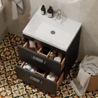 Тумба с раковиной Velvex Orlando 60 напольная, 2 ящика, графит