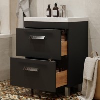 Тумба с раковиной Velvex Orlando 60 напольная, 2 ящика, графит