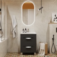 Тумба с раковиной Velvex Orlando 60 напольная, 2 ящика, графит