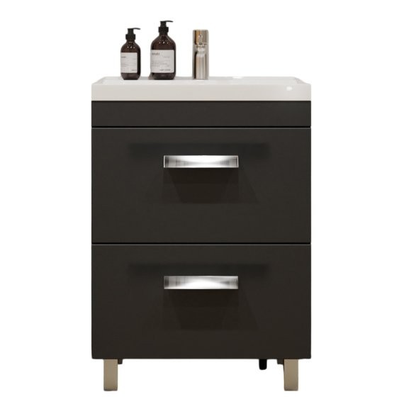 Тумба с раковиной Velvex Orlando 60 напольная, 2 ящика, графит