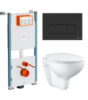 Комплект Унитаз подвесной Grohe Bau Ceramic 39351000 безободковый, альпин-белый + Инсталляция VitrA V-Fix Core 732-5800-01PV + Кнопка Root Square 740-2311 черная матовая