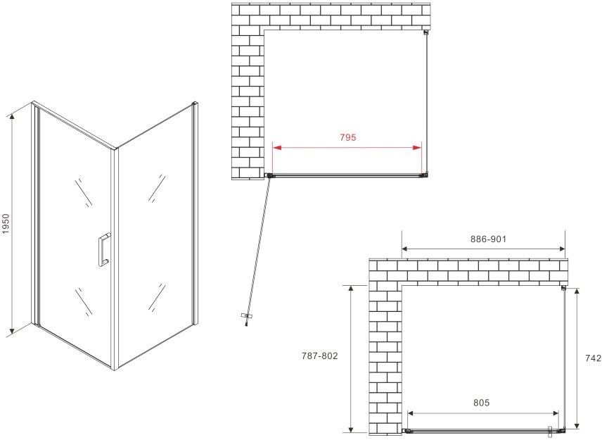 Душевой уголок Abber Sonnenstrand AG04090B-S80B 80x90, профиль черный, стекло прозрачное