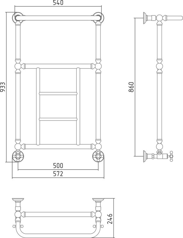 Полотенцесушитель водяной Сунержа Ренессанс 86x50, 6 секций, с полкой, золото