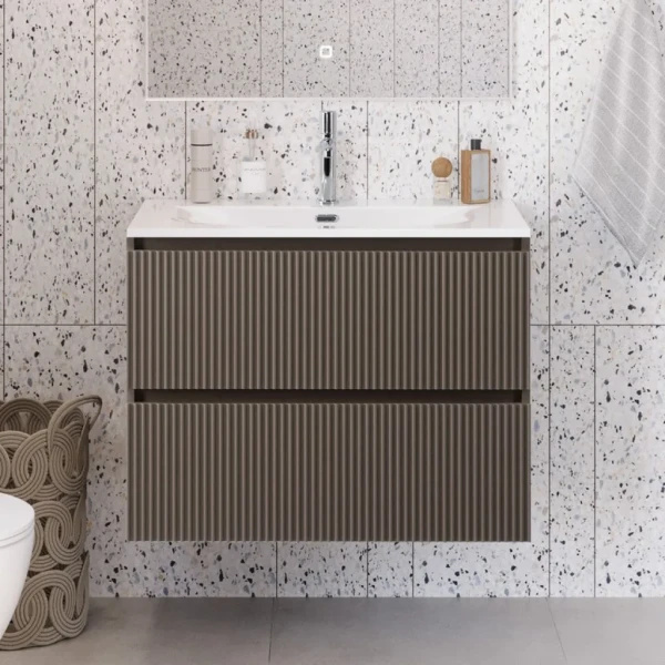 Тумба с раковиной BelBagno Uno-mini 90 подвесная, 2 ящика, матовая бежевая