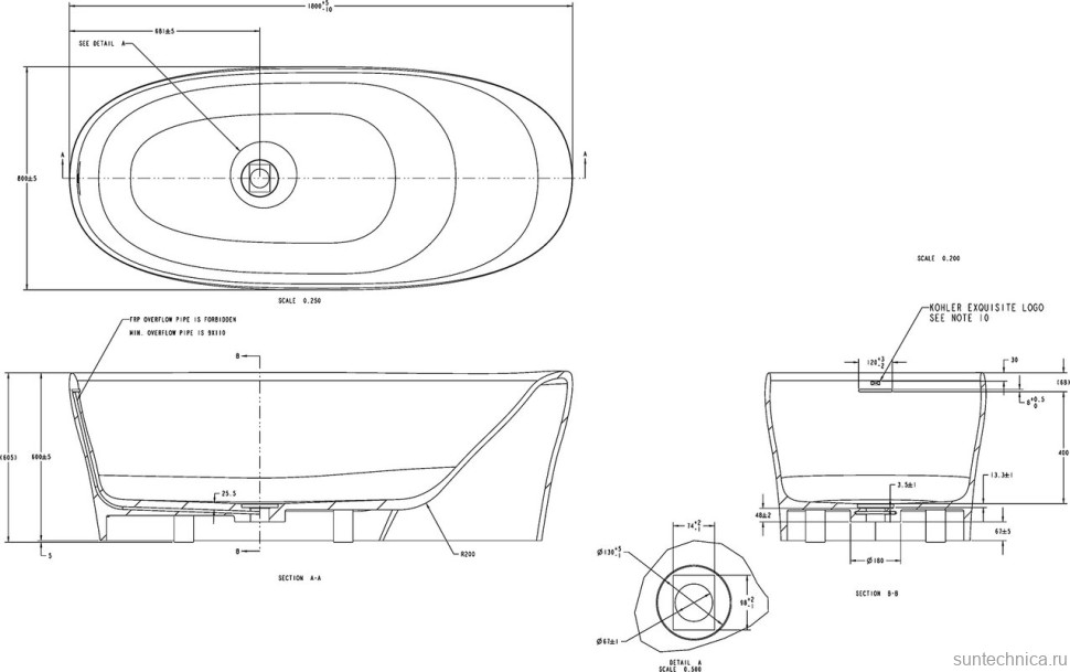 Ванна из искусственного камня Allen Brau Krion Neo XL 180x80 см, отдельностоящая, матовая белая, овальная, со сливом-переливом, фурнитура белая