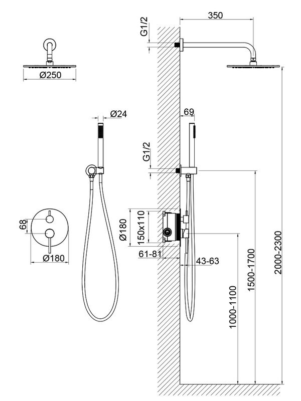 Душевой комплект Timo Saona SX-2369/20SM С ВНУТРЕННЕЙ ЧАСТЬЮ, золото шлифованное