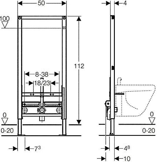 Инсталляция для биде Geberit Duofix 111.520.00.2 крепление к полу и стене