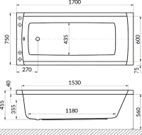 Акриловая ванна Excellent Aquaria Smart Nano 170x75 см, встраиваемая, с гидромассажем, белая, с каркасом, со сливом-переливом