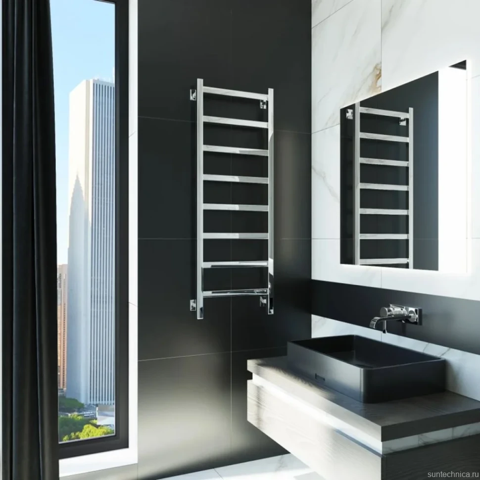 Полотенцесушитель электрический Grota Soffi K 430х1200 NP EL 120x45 см, подключение справа, слева, скрытое подключение справа, глянцевый хром, лесенка