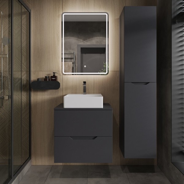 Мебель для ванной комнаты Orange Line 60 подвесная, 2 ящика, матовый графит с раковиной B04-405W