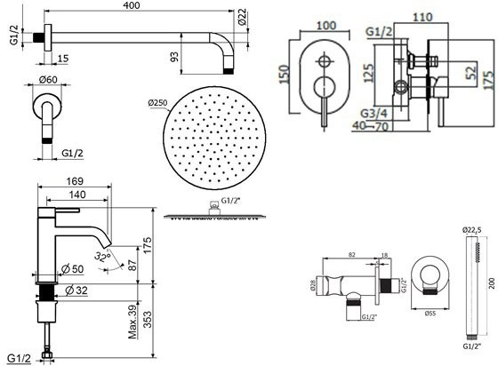 Комплект для ванной Plumberia Selection Ixo KITXO15BO53 С ВНУТРЕННЕЙ ЧАСТЬЮ, белый матовый