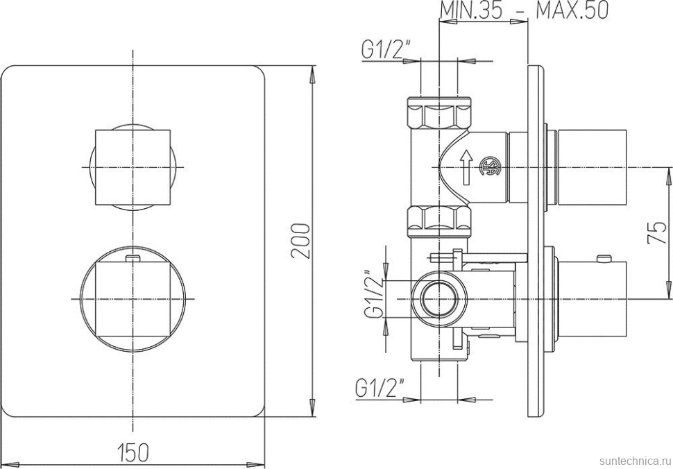 Термостатический смеситель встраиваемый Paini Dax-R 84CR690TH С ВНУТРЕННЕЙ ЧАСТЬЮ, для душа