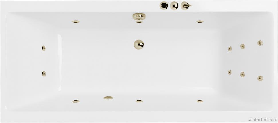 Акриловая ванна Excellent Pryzmat Slim Smart 180x80 см, встраиваемая, с гидромассажем, белая, с каркасом, со сливом-переливом, фурнитура бронза