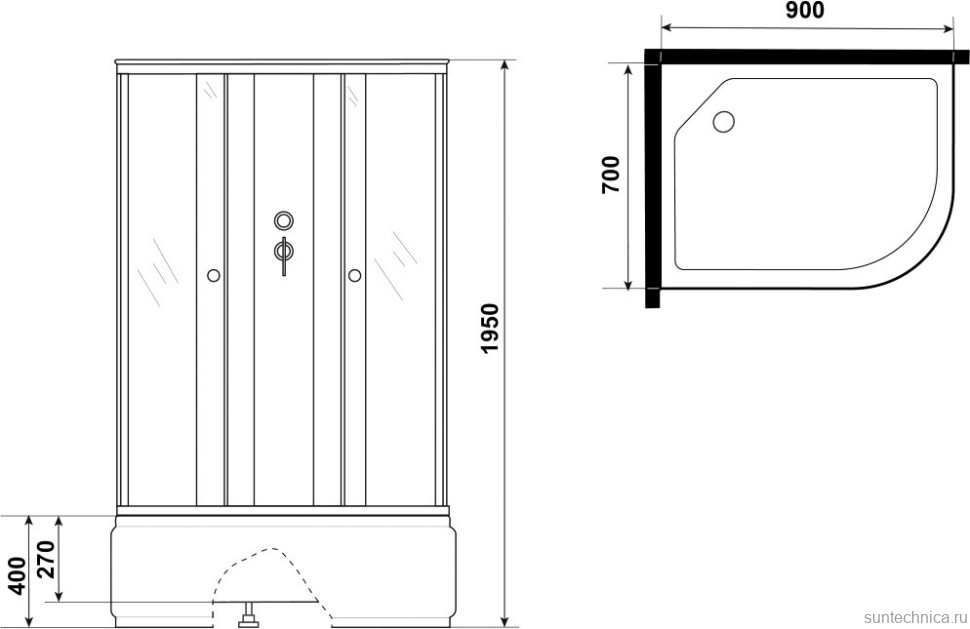 Душевая кабина Niagara Promo P90/70/40L/MT/BK 90х70 см, без крыши, L