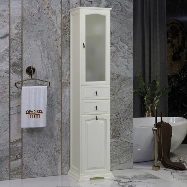 Шкаф пенал для ванной Opadiris Риспекто 40 R, с бельевой корзиной, слоновая кость