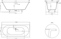 Ванна из искусственного камня Salini Ornella Kit Axis S-Sense 170x75 см, встраиваемая, матовая белая, на ножках, с донным клапаном