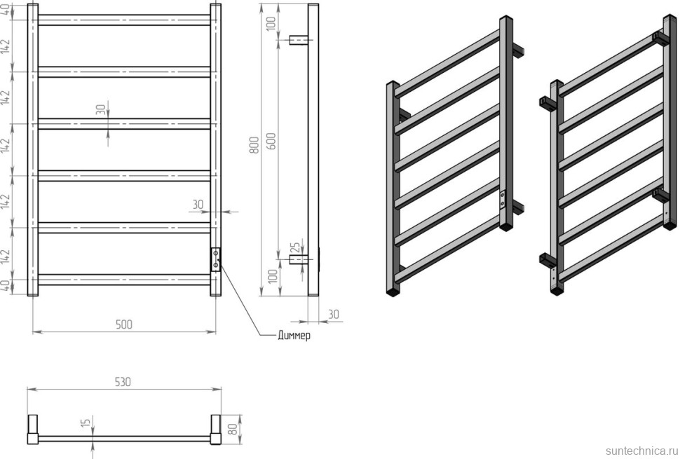 Полотенцесушитель электрический Двин J plaza neo 80х50, состареенная бронза матовая