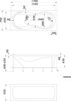 Акриловая ванна 1MarKa Enna Премиум 170x75 см, пристенная, белая, с каркасом, с экраном, со сливом-переливом