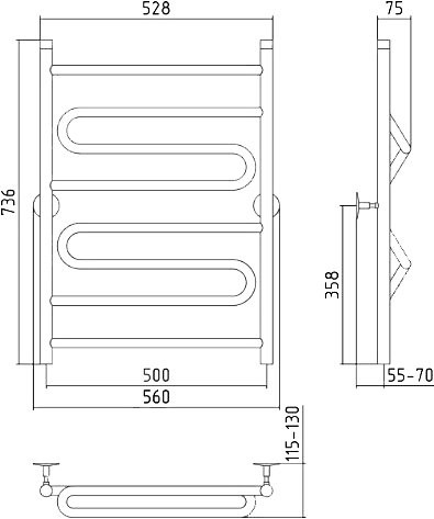 Полотенцесушитель водяной Стилье Универсал-51 00651-8050 75x55 см, глянцевый хром, лесенка
