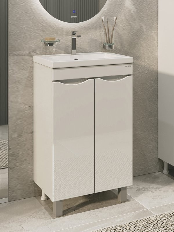 Тумба с раковиной Grossman Виста 50 напольная, белый глянец