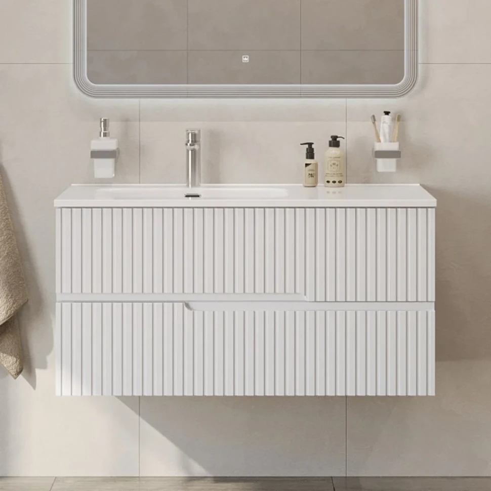 Тумба с раковиной Cezares Duet 100 L bianco lucido, раковина Cezares CZR-8095-100-L
