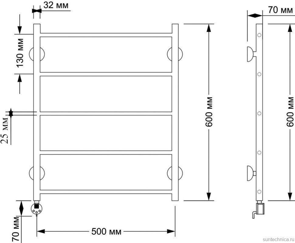 Полотенцесушитель электрический Secado Триада 1 плюс 65x55 см, подключение слева, бронза, лесенка, латунь