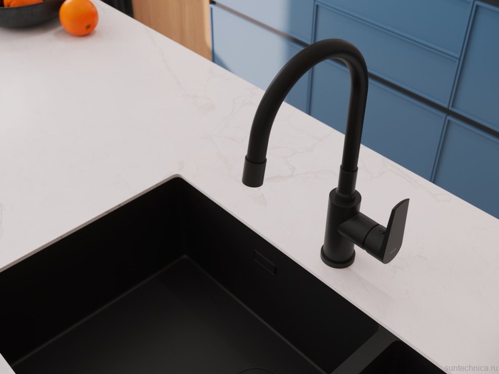 Смеситель для кухни Cersanit Moduo 68230 с гибким изливом, матовый черный