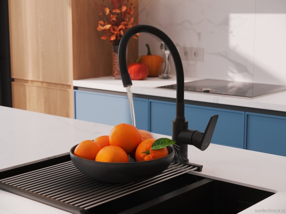 Смеситель для кухни Cersanit Moduo 68230 с гибким изливом, матовый черный