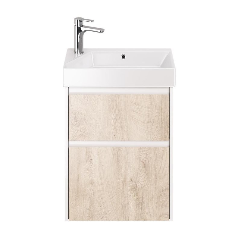 Тумба с раковиной Dreja Slim 55 подвесная, белый глянец, дуб кантри