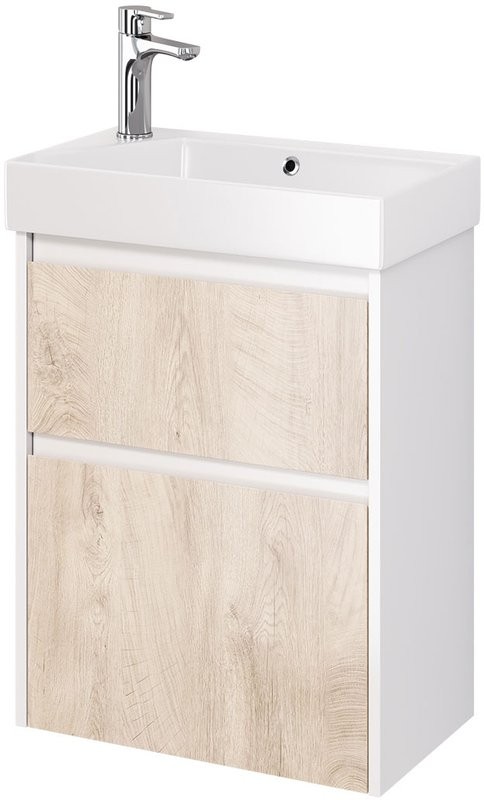 Тумба с раковиной Dreja Slim 55 подвесная, белый глянец, дуб кантри