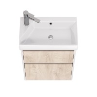 Тумба с раковиной Dreja Slim 55 подвесная, белый глянец, дуб кантри