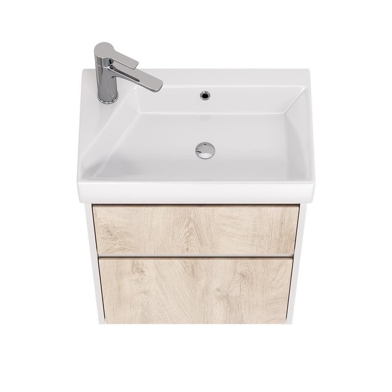 Тумба с раковиной Dreja Slim 55 подвесная, белый глянец, дуб кантри