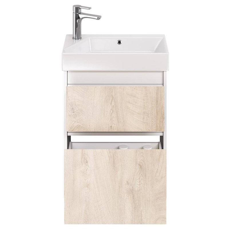 Тумба с раковиной Dreja Slim 55 подвесная, белый глянец, дуб кантри