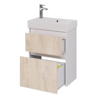 Тумба с раковиной Dreja Slim 55 подвесная, белый глянец, дуб кантри