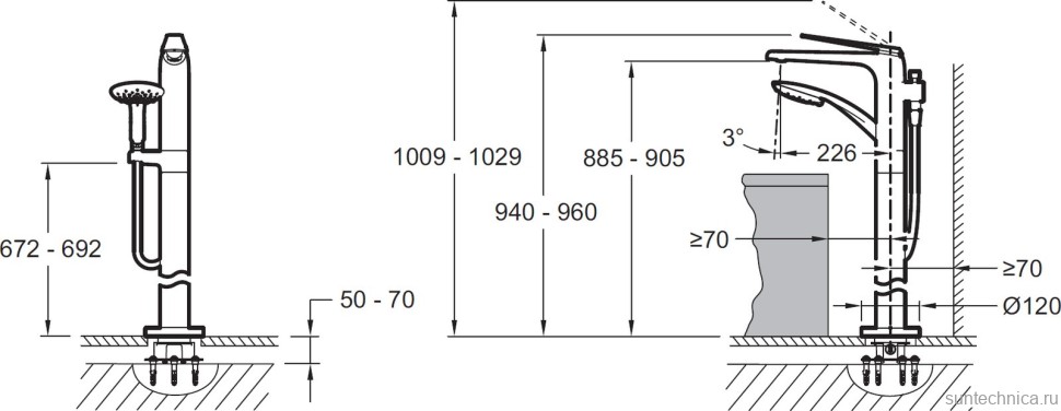 Напольный смеситель для ванны с душем Jacob Delafon Avid E97367-CP БЕЗ ВНУТРЕННЕЙ ЧАСТИ