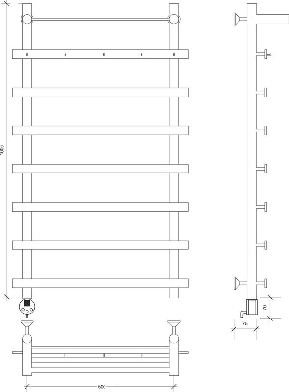 Полотенцесушитель электрический Secado Понтида 1 КСП, L 100x60 см, подключение слева, глянцевый хром, лесенка, с полкой