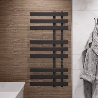 Полотенцесушитель электрический EWRIKA Медея LX 100x50 см, подключение справа, слева, матовый черный, лесенка, из стали