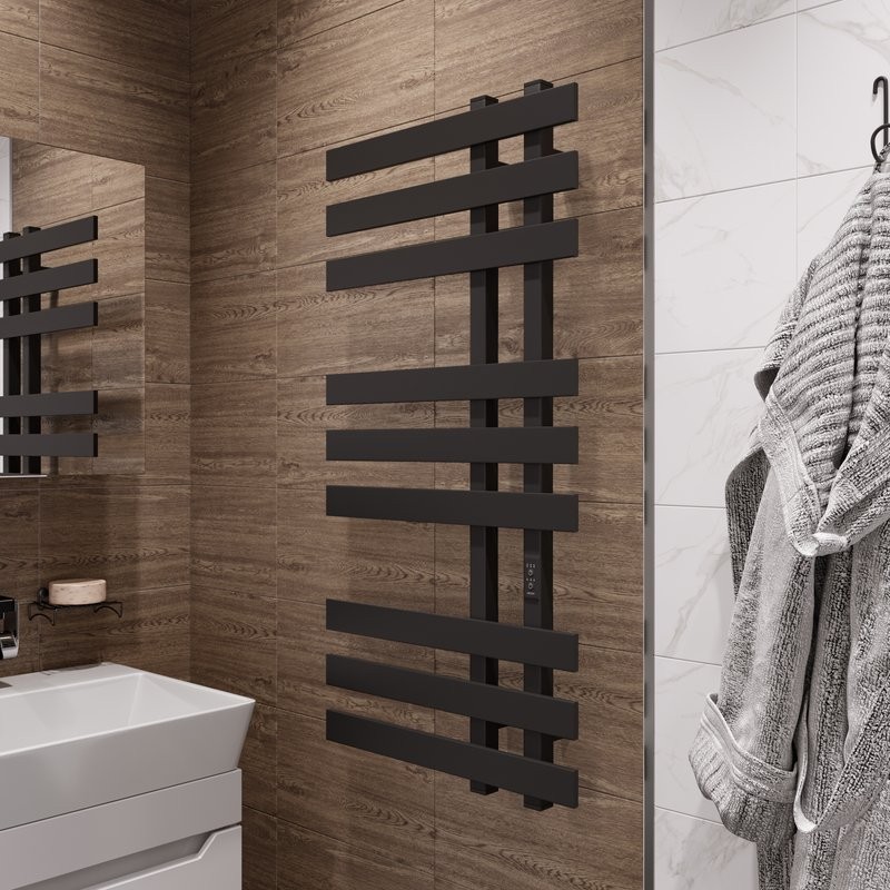 Полотенцесушитель электрический EWRIKA Медея LX 100x50 см, подключение справа, слева, матовый черный, лесенка, из стали