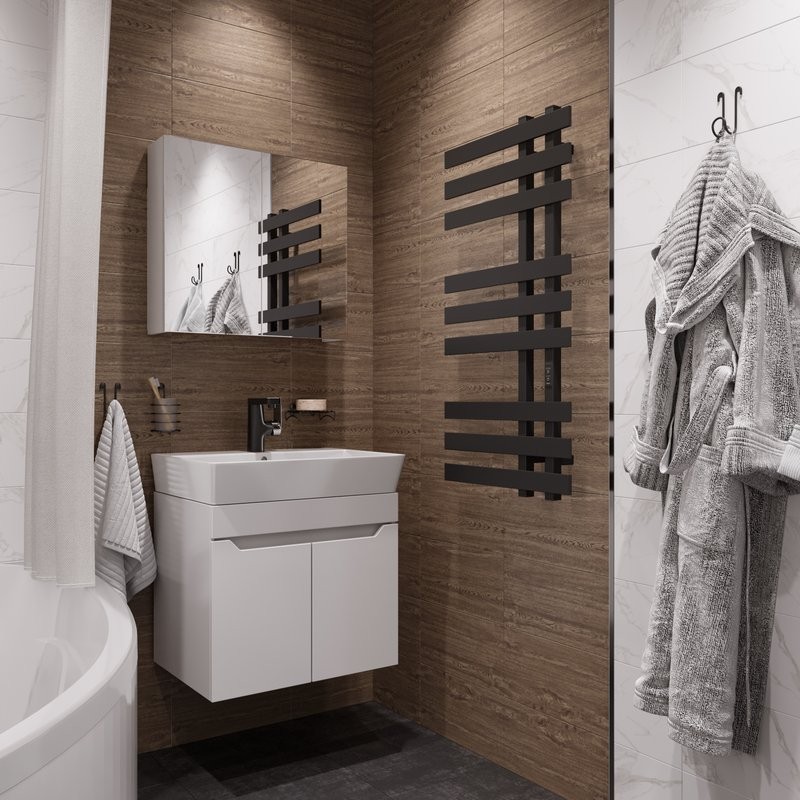 Полотенцесушитель электрический EWRIKA Медея LX 100x50 см, подключение справа, слева, матовый черный, лесенка, из стали