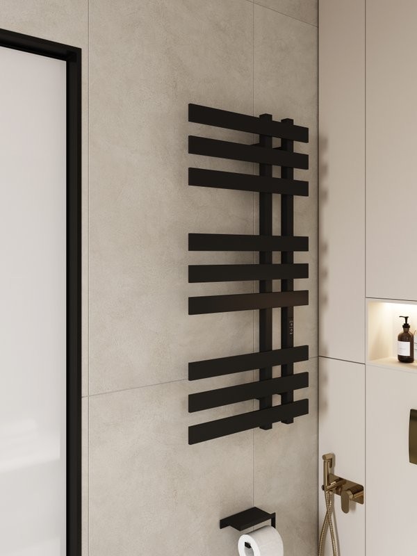 Полотенцесушитель электрический EWRIKA Медея LX 100x50 см, подключение справа, слева, матовый черный, лесенка, из стали