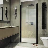 Душевая дверь в нишу Maybahglass MGD-435-6 80 см, профиль матовый черный, стекло сатин