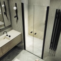 Душевая дверь в нишу Maybahglass MGD-435-6 80 см, профиль матовый черный, стекло сатин