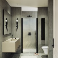 Душевая дверь в нишу Maybahglass MGD-435-6 80 см, профиль матовый черный, стекло сатин