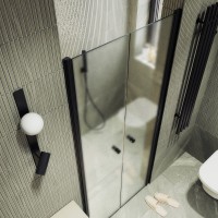 Душевая дверь в нишу Maybahglass MGD-435-6 80 см, профиль матовый черный, стекло сатин