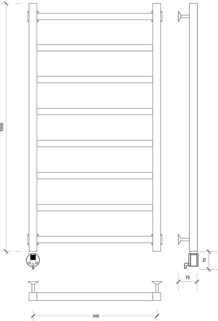 Полотенцесушитель электрический Secado Корато 1 , 105x55 см, скрытое подключение слева, матовый черный, лесенка